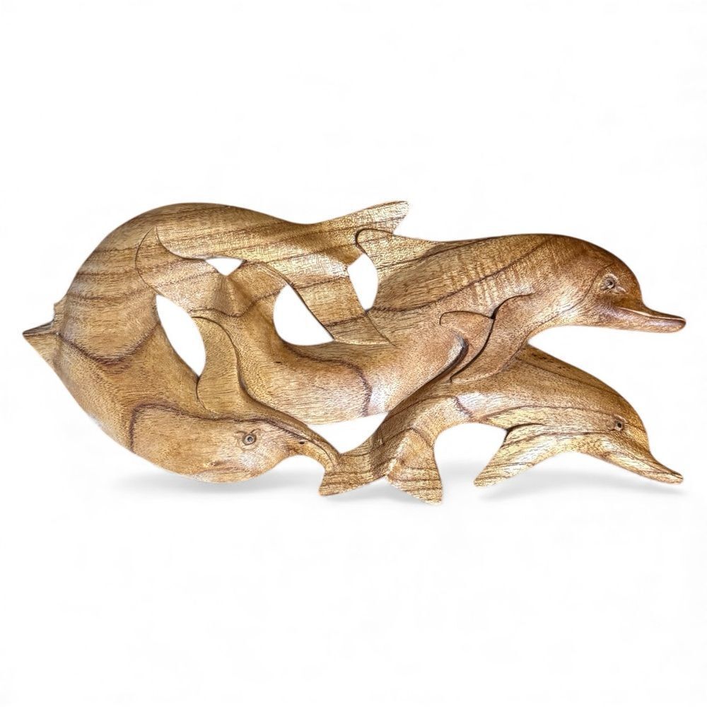 Vintage Wooded Hand Carved Dolphins Porpoise Coastal Hanging Wall Art